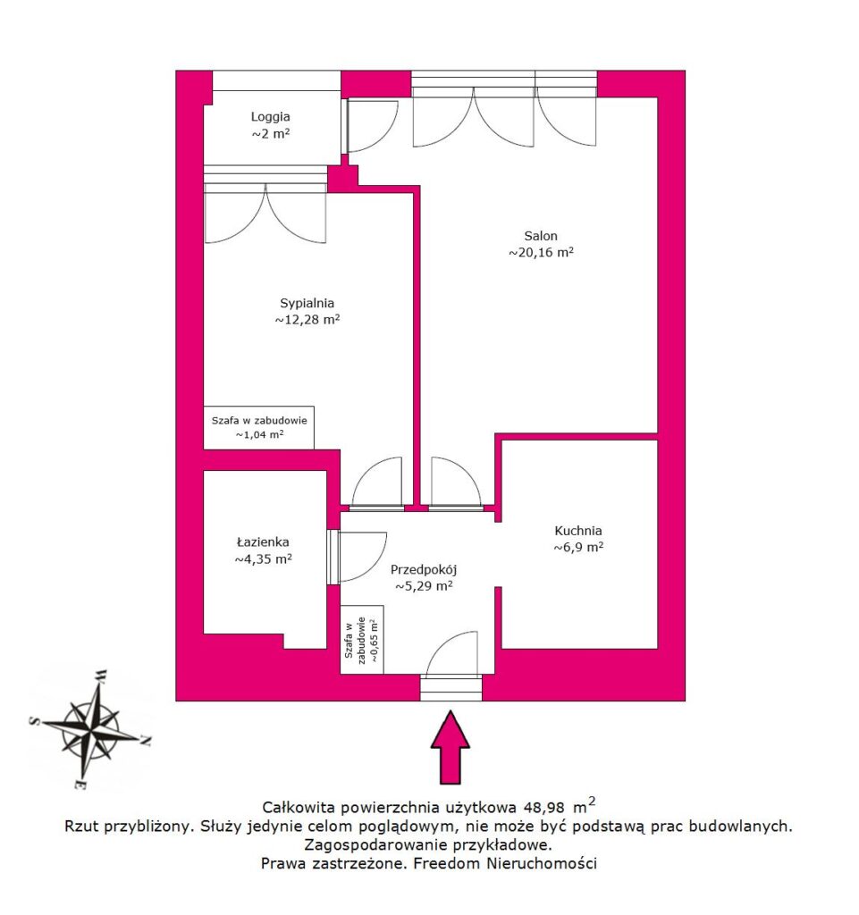 Mieszkanie inwestycyjne, 2 pokoje/48,98m²/SkyTower - rzut 1