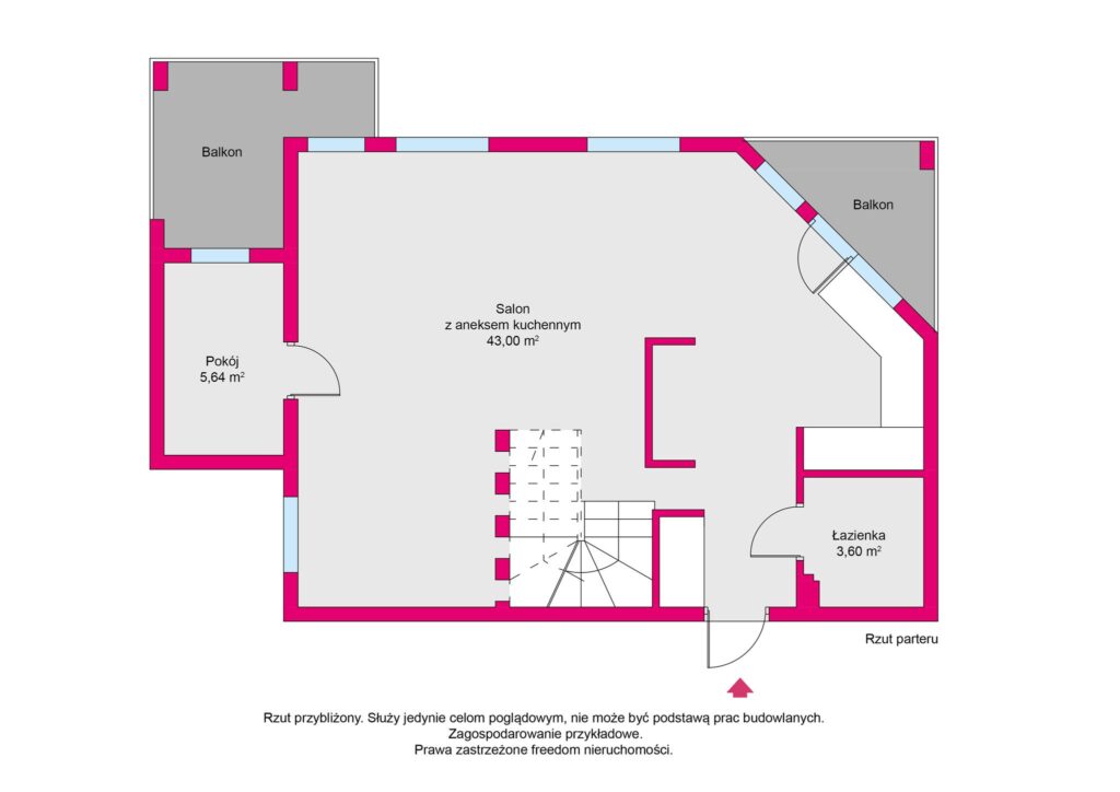 Dwupoziomowe mieszkanie 135 m2, 4728 zł/m2 Wołomin - rzut 1